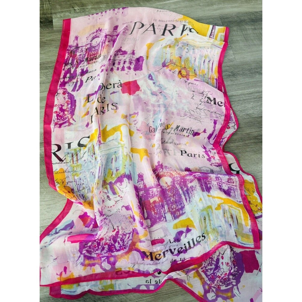 Women’s Pink Paris Scarf Rectangle Sheer Summer - Picture 3 of 5